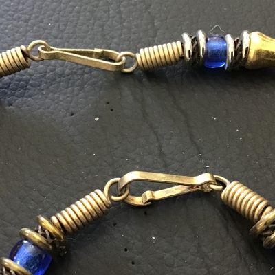 Gorgeous Set Delft Style Collar Necklace With Matching Bracelet Blue Glass Stone Gold Accents