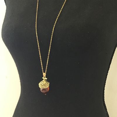 Vintage acorn glass pendant and necklace