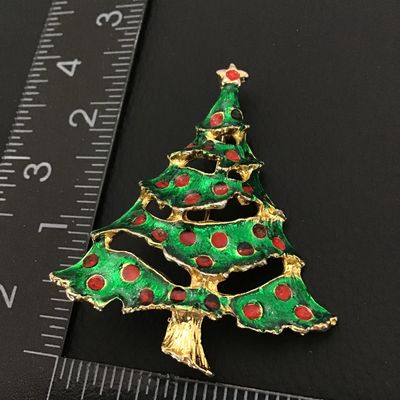 Pretty enamel Christmas tree brooch