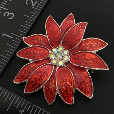 Pretty red enamel flower brooch