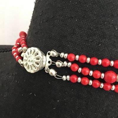 Red Glass 3 Strand Vintage Necklace