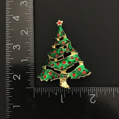 Pretty enamel Christmas tree brooch
