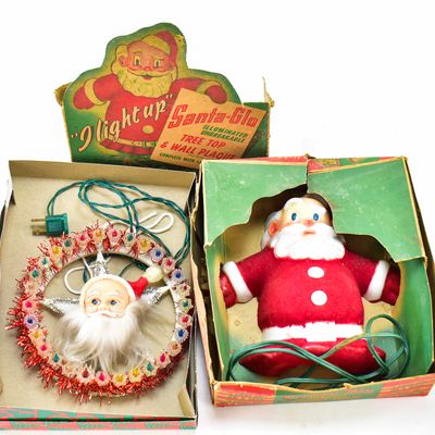 Sale Photo Thumbnail #127: DUO OF MID-CENTURY LIGHTED CHRISTMAS SANTA WALL PLAQUES