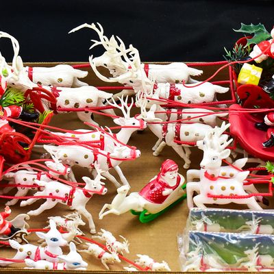 Sale Photo Thumbnail #155: COLLECTION OF TABLE-TOP PLASTIC SANTA WITH SLEIGH & REINDEERS