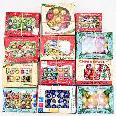 Sale Photo Thumbnail #146: MINIATURE MERCURY GLASS BALL ORNAMENTS SHINY BRITE & MORE