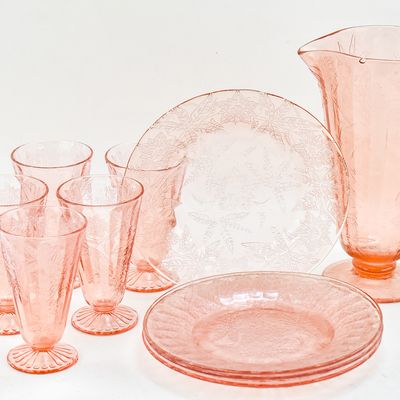 Sale Photo Thumbnail #91: JEANETTE GLASS COMPANY "PINK POINSETTIA" GLASSWARE