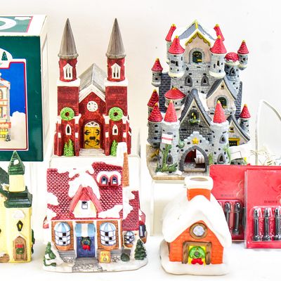 Sale Photo Thumbnail #174: CHRISTMAS TOWN BUILDINGS ASSORTMENT; DEPARTMENT 56, ST. NICHOLAS SQUARE VILLAGE, DICKENS COLLECTABLES, ETC