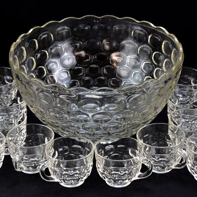 Sale Photo Thumbnail #95: FEDERAL GLASS COMPANY "JUBILEE" PUNCH BOWL AND GLASSES