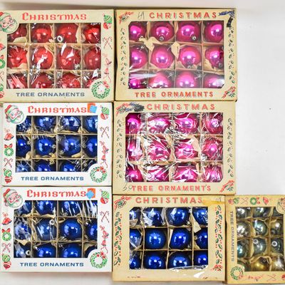 Sale Photo Thumbnail #185: MID CENTURY MODERN PINK & BLUE MECURY GLASS CHRISTMAS ORNAMENTS