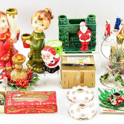Sale Photo Thumbnail #129: ASSORTMENT OF CHRISTMAS CANDLE HOLDERS: SHINYBRITE, CHERUB CANDLE CLIMBERS