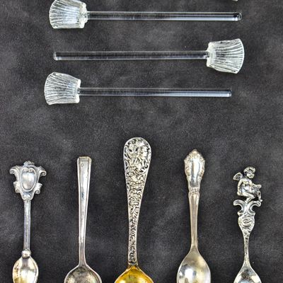 Sale Photo Thumbnail #34: SALT SPOON ASSORTMENT: STERLING SILVER AND GLASS