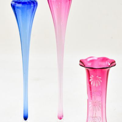 Sale Photo Thumbnail #85: YOUNG AND CONSTANTIN TRUMPET BUD VASES AND VICTORIAN CRANBERRY VASE