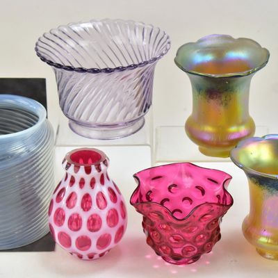 Sale Photo Thumbnail #78: ASSORTMENT OF SIX GLASS LAMPSHADES: FENTON, ART NOUVEAU