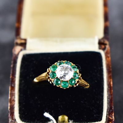 Sale Photo Thumbnail #22: 14K GOLD DIAMOND AND EMERALD HALO CLUSTER RING