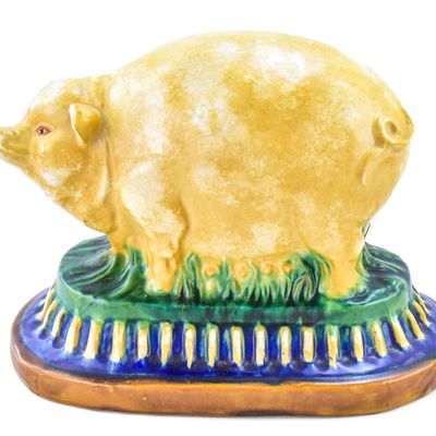 Sale Photo Thumbnail #74: MAJOLICA-STYLE PIG STATUE