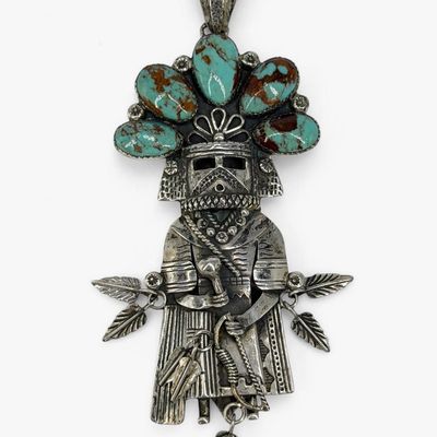 James Mason Sterling Silver & Turquoise Kachina Pendant