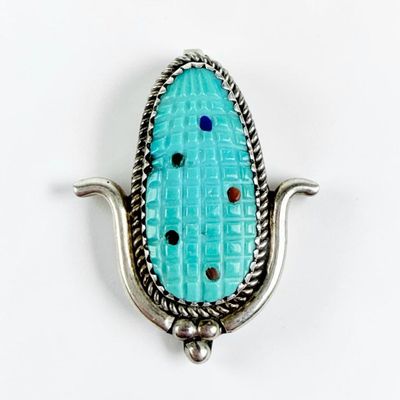 Navajo Silver & Multi-Stone Inlaid Corn Pin