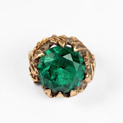 14K Yellow Gold & Green Stone Ladies Ring