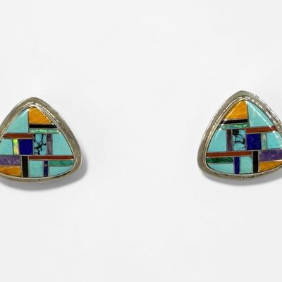 Sterling & Multi-Stone Inlay Navajo Earrings