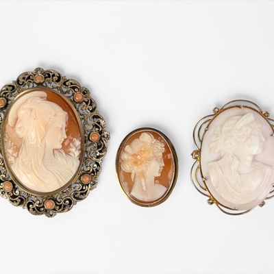 (3) Antique Cameo Pins (2) Gold & (1) .800 Silver
