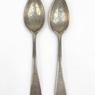 (2) Hand-Engraved .900 Silver Spoons