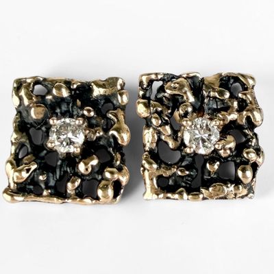 14K Gold Nugget & Diamond Earrings
