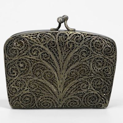 Antique Latvian .875 Silver Filigree Coin Purse