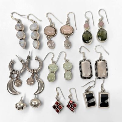 Group of (8) Sterling & Semi-Precious Stone Earrings