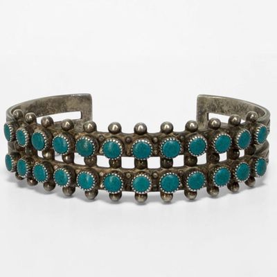 Zuni Sterling Silver & Turquoise Petit Point Cuff