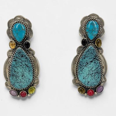 Sterling & Multi-Stone Navajo Earrings