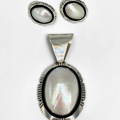 Carol Felley Sterling Silver & Mother of Pearl Earrings & Pendant