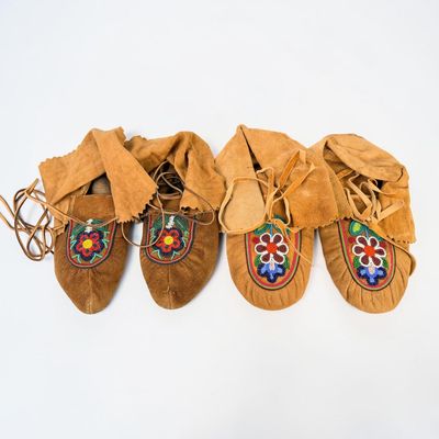 (2) Pairs of Native American Beaded Hide Moccasins (A)