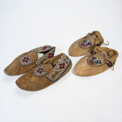 (2) Pairs of Native American Beaded Hide Moccasins (C)