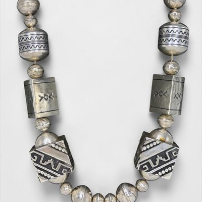 Tommy Singer Navajo Sterling Silver Geometric Beaded Necklace