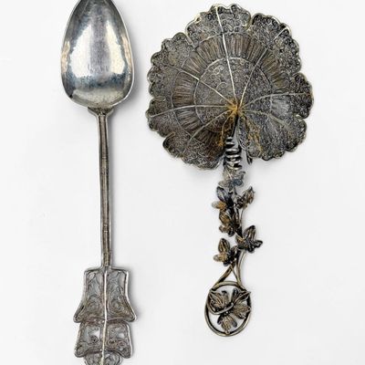 (2) Handmade European Silver Filigree Spoons