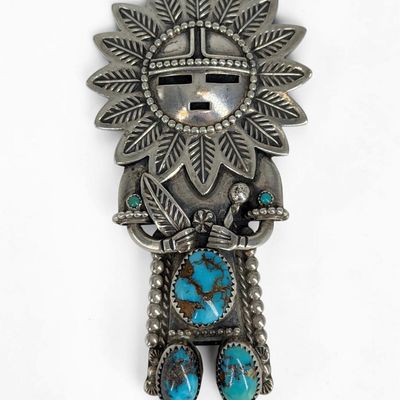 Jerry Roan Silver & Turquoise Kachina Pendant