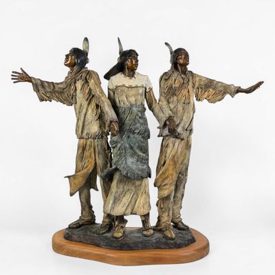 Marie Barbera "They Dance the Dance, They Chant the Chant" Bronze Sculpture