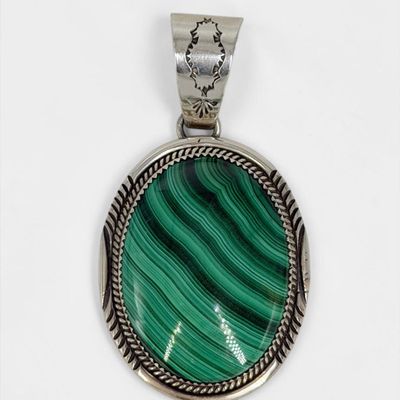 Pat Yazzie Sterling Silver & Malachite Pendant