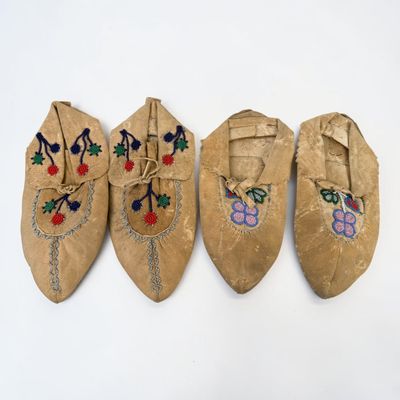 (2) Pairs of Native American Beaded Hide Moccasins (B)