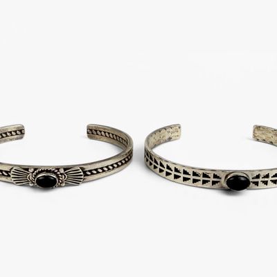 (2) Navajo Sterling Silver & Onyx Cuffs