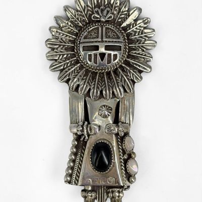 Patsy Allopowa Zuni Sterling, Opal, & Onyx Kachina Pendant