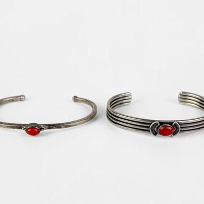 (2) Navajo Sterling Silver & Coral Cuffs