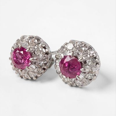 14K White Gold Ruby & Diamond Earrings