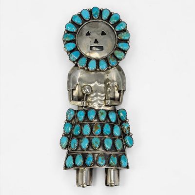 Gerald Mitchell Navajo Sterling Silver & Turquoise Kachina Brooch