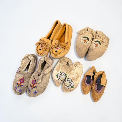 (5) Pairs of Child's Native American Beaded Hide Moccasins