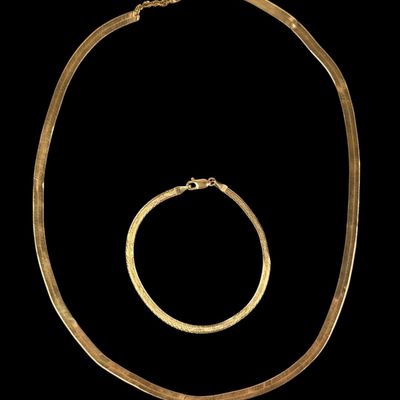 14K Yellow Gold Herringbone Necklace & Bracelet