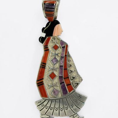 Robert Becenti Zuni Multi-Stone Inlay "Corn Maiden" Pendant