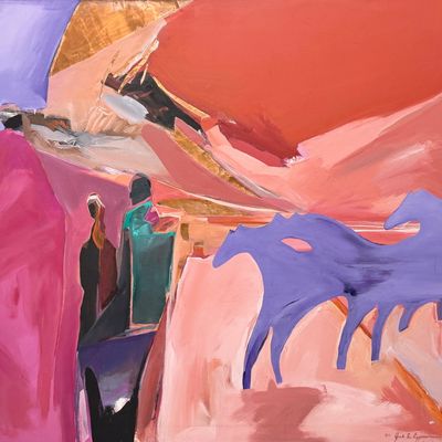 Jack Eggman "Horse Riders" Oil & Mixed Media on Canvas