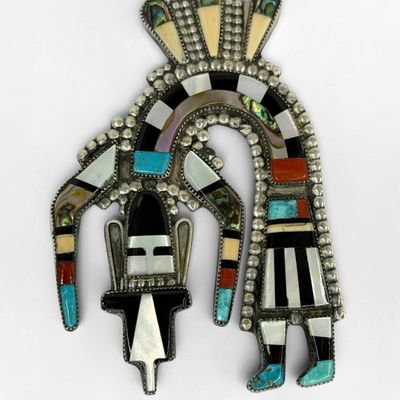 Zuni Silver & Multi-Stone Inlay Brooch