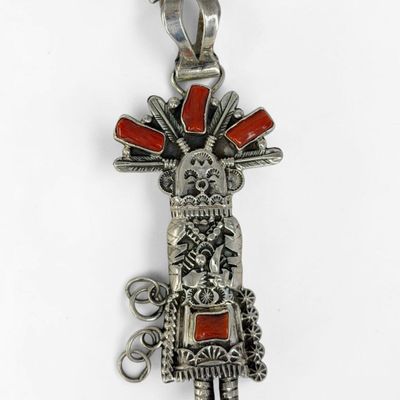 Daniel Mike Sterling Silver & Coral Kachina Pendant
